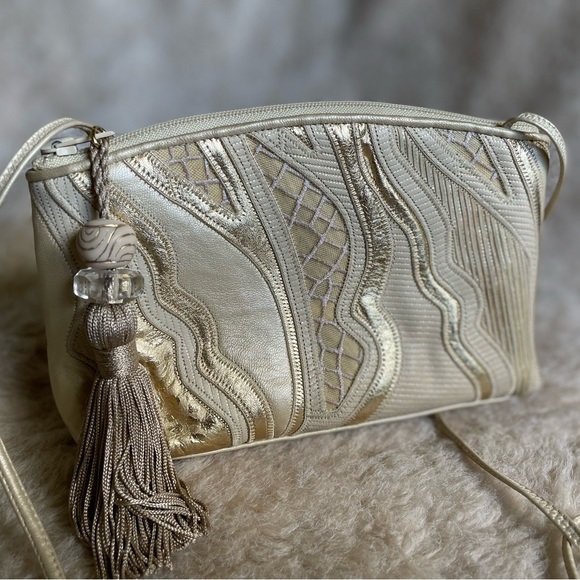 Sharif - vintage purse - cream - metallic - crossbody - gold - leather - Picture 7 of 7
